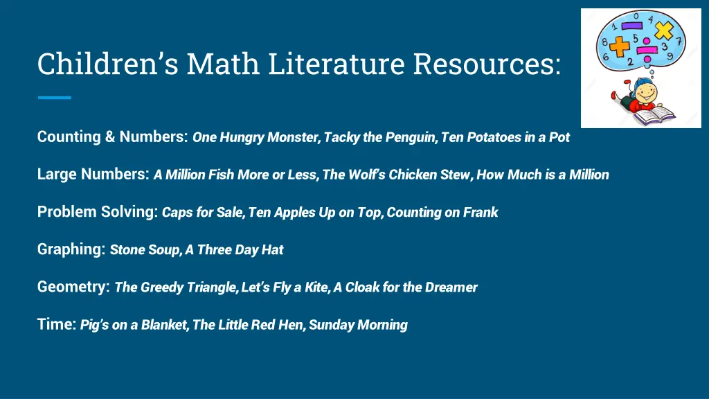 children s math literature resources