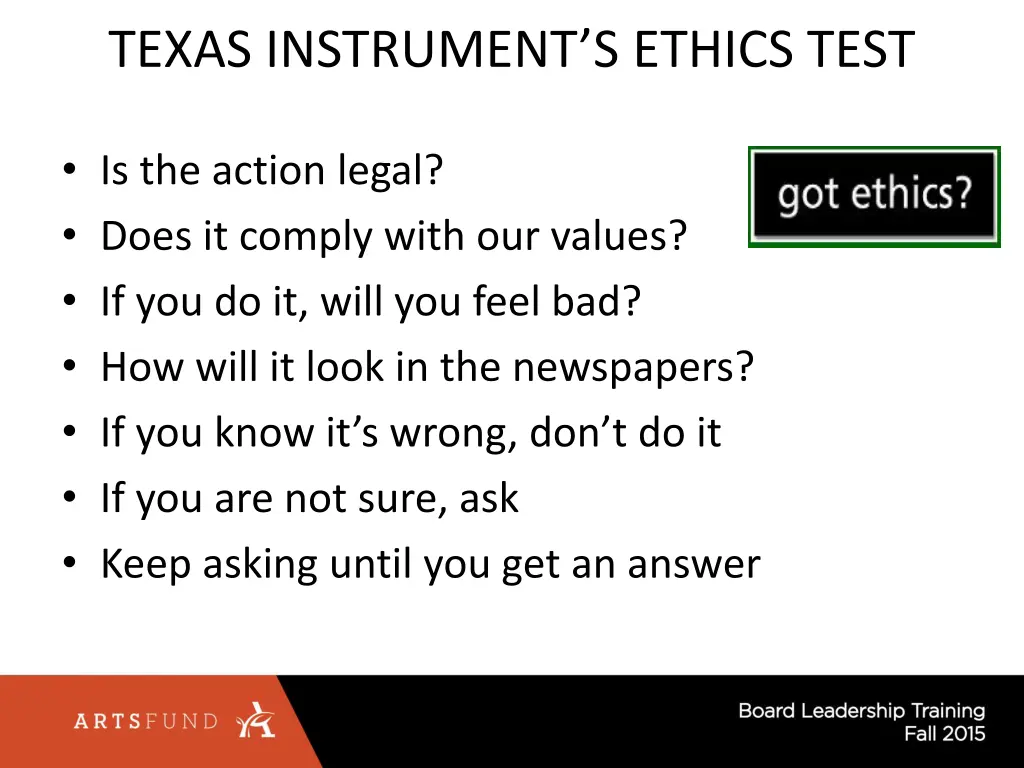 texas instrument s ethics test