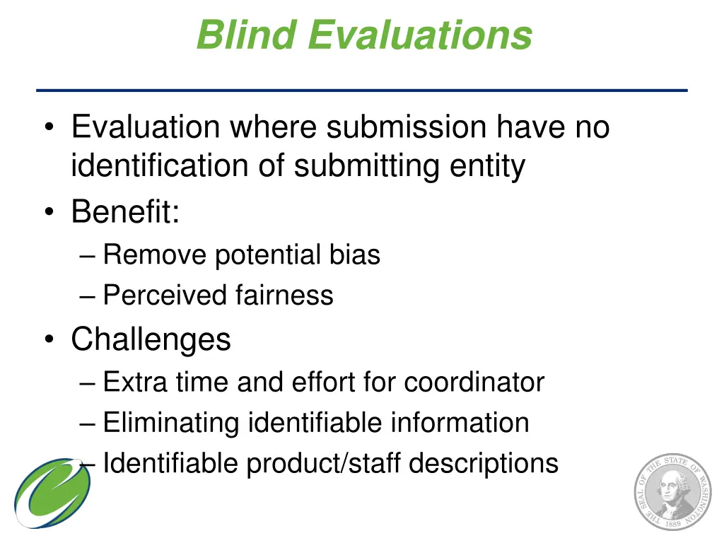 blind evaluations