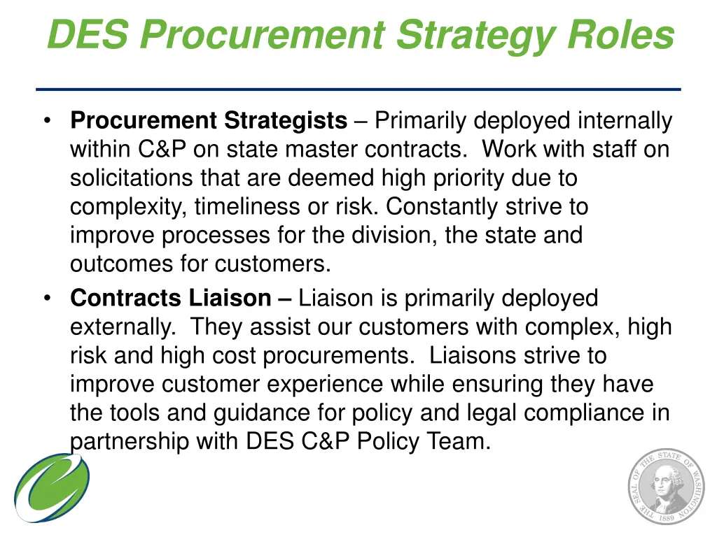 des procurement strategy roles