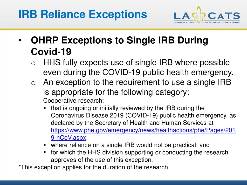 irb reliance exceptions