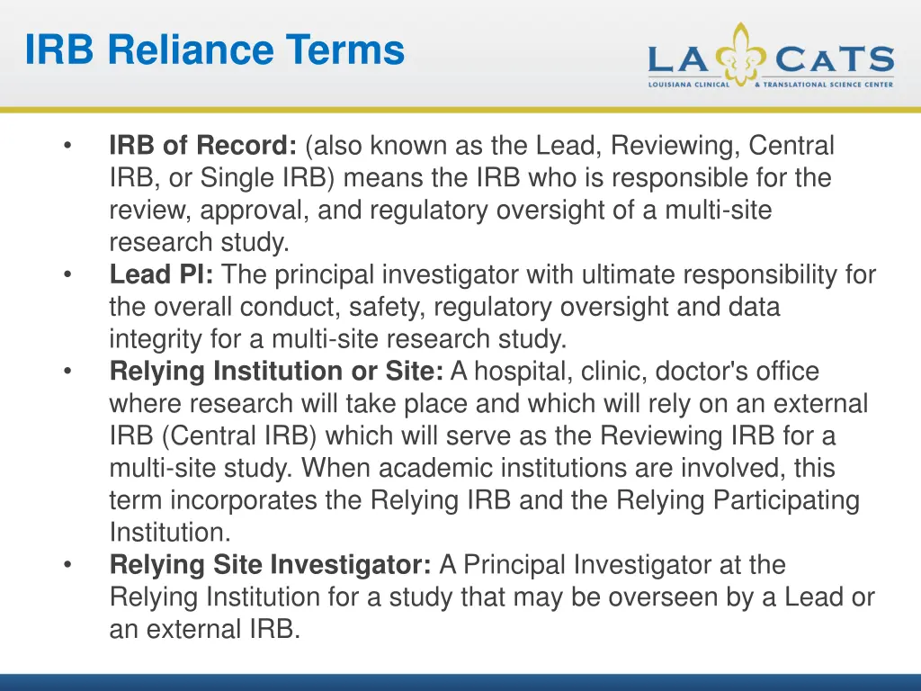 irb reliance terms