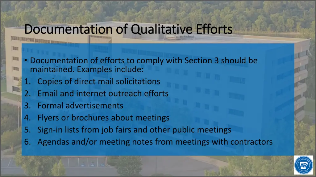 documentation of qualitative efforts