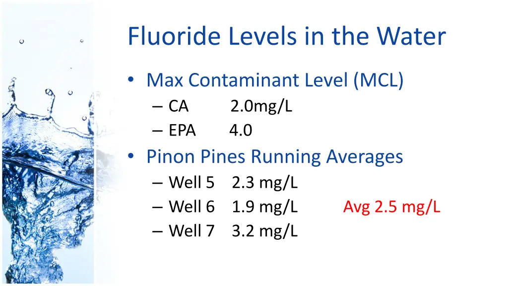 fluoride levels in the water