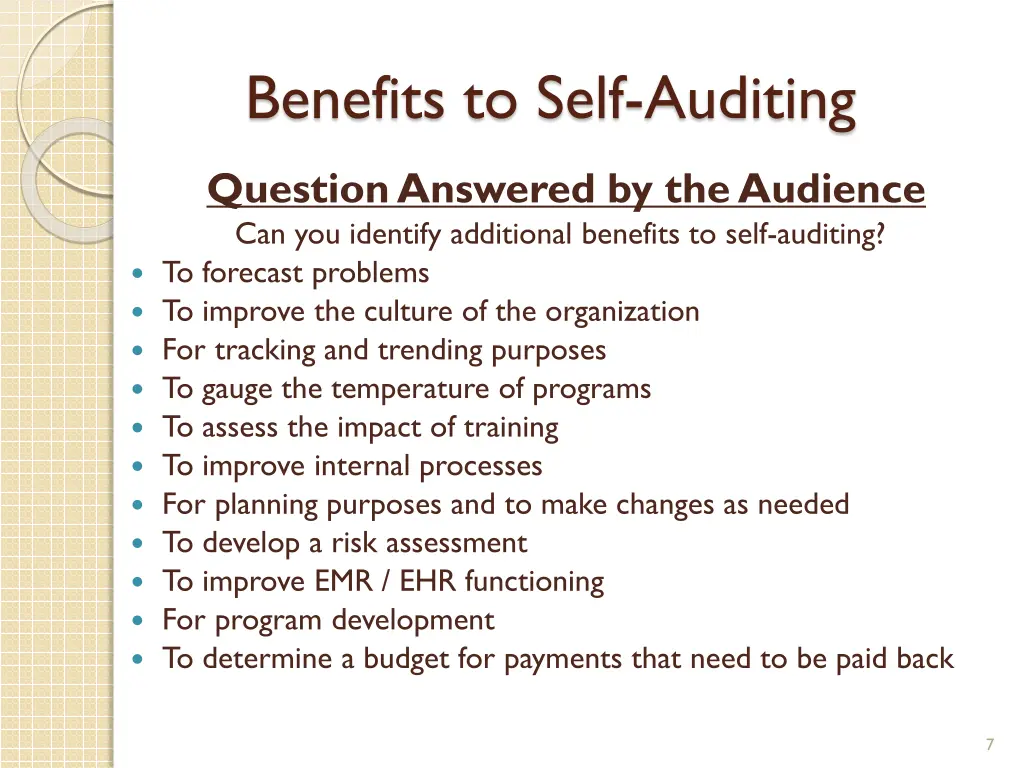 benefits to self auditing 1