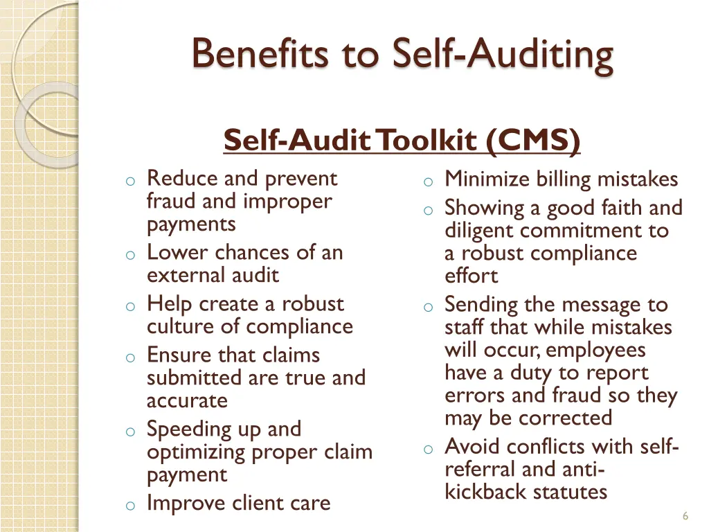 benefits to self auditing