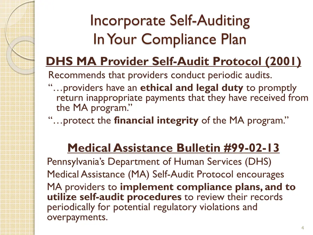 incorporate self auditing in your compliance plan 1