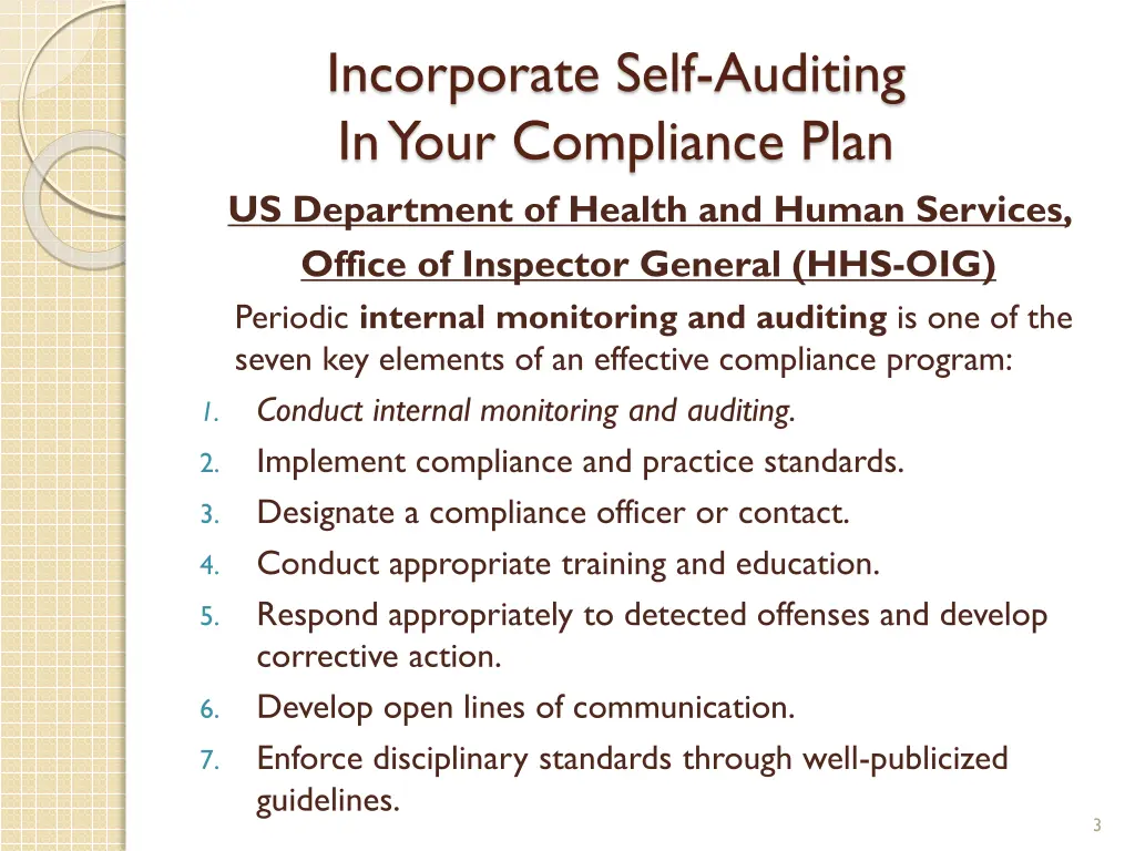 incorporate self auditing in your compliance plan