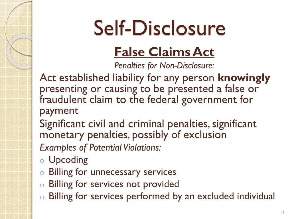 self disclosure false claims act penalties