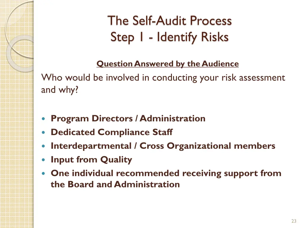 the self audit process step 1 identify risks 6
