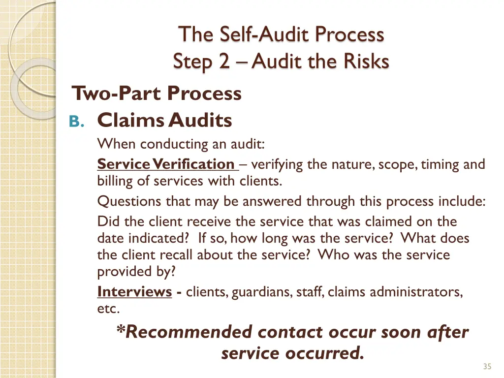 the self audit process step 2 audit the risks 10