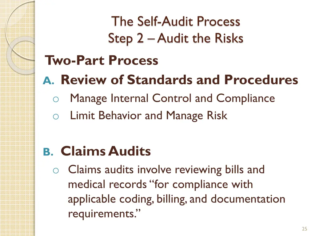 the self audit process step 2 audit the risks