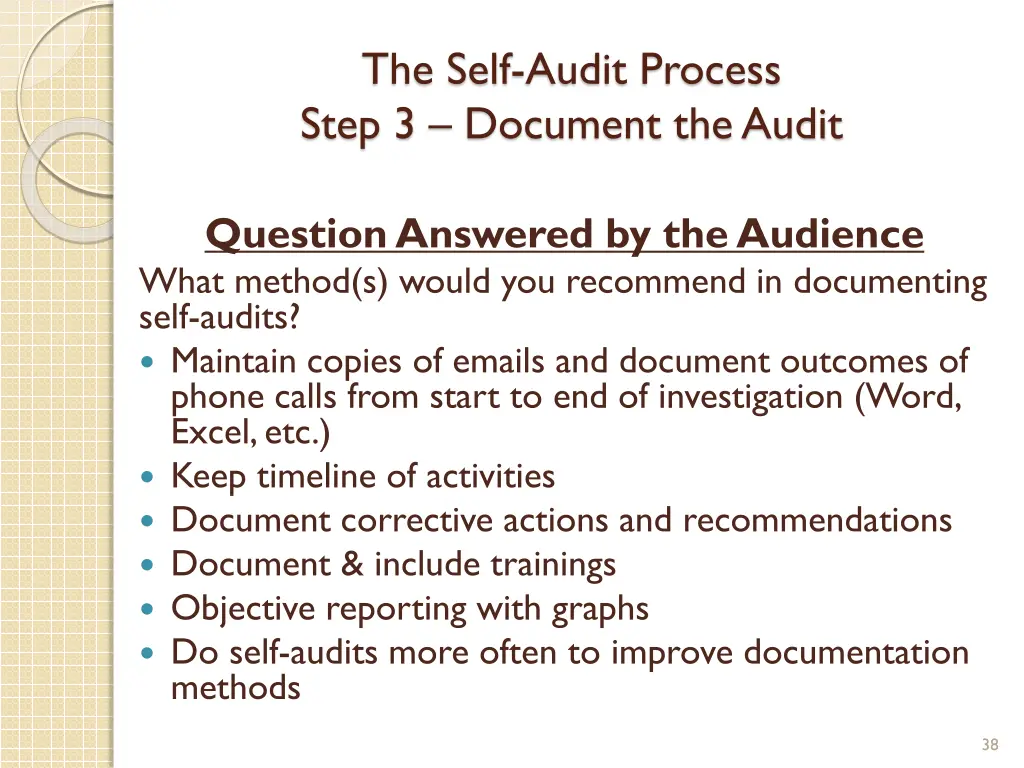 the self audit process step 3 document the audit 1
