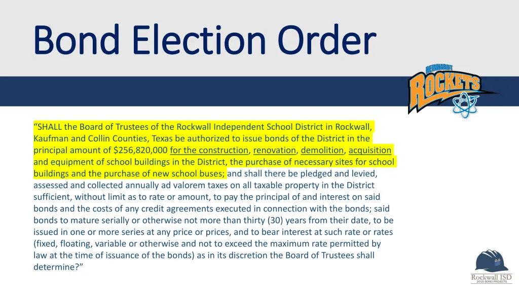 bond election order bond election order