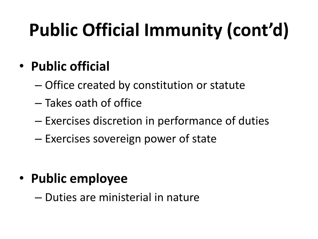 public official immunity cont d