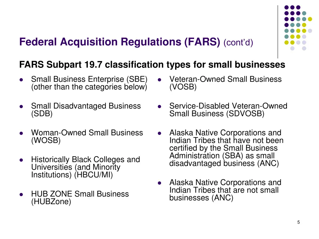 federal acquisition regulations fars cont d