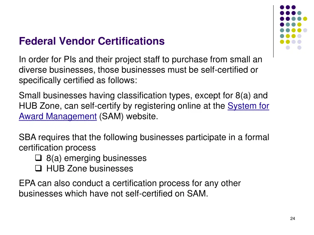 federal vendor certifications