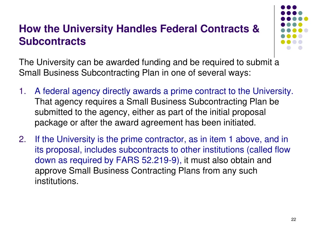 how the university handles federal contracts