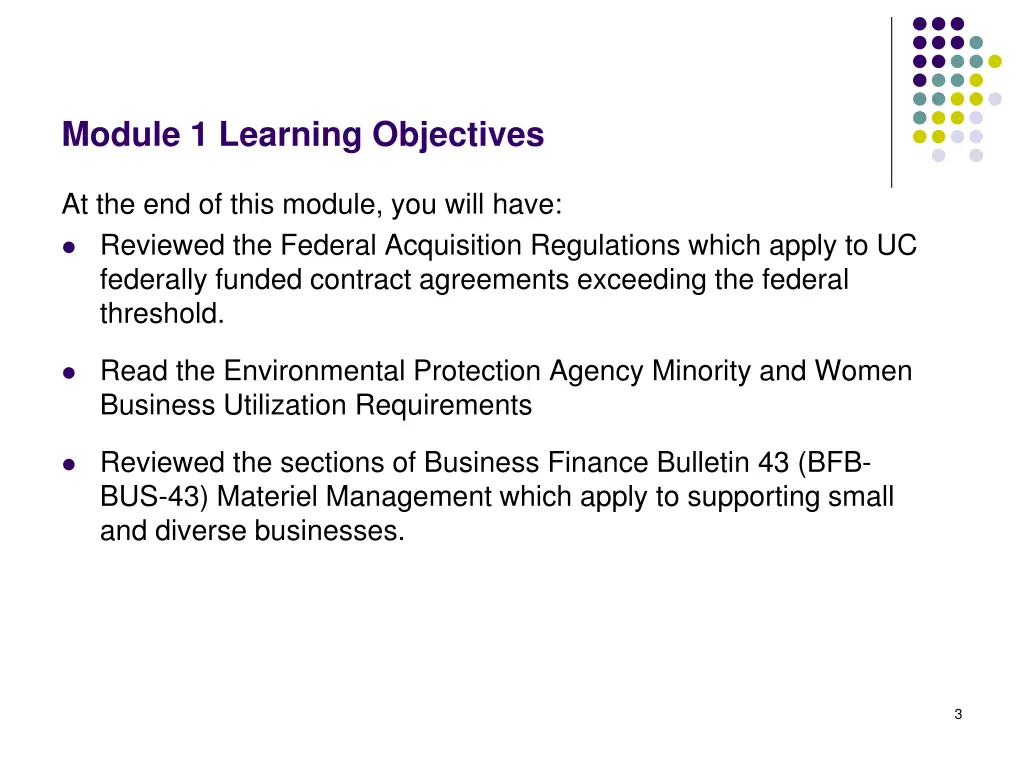 module 1 learning objectives
