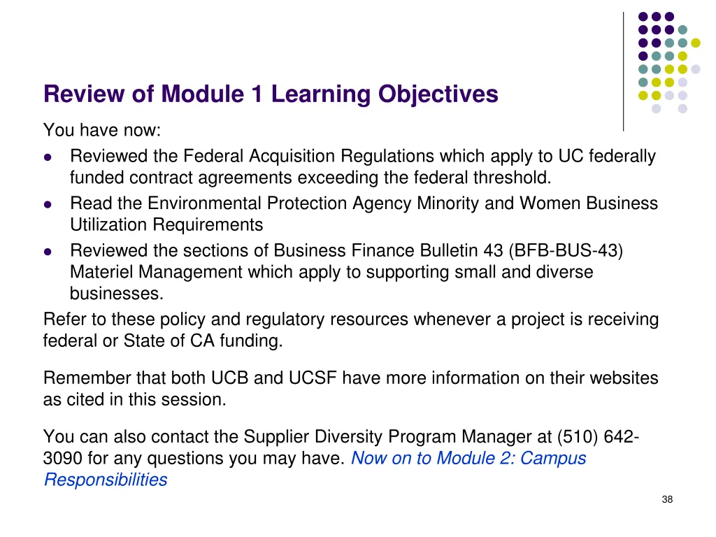 review of module 1 learning objectives