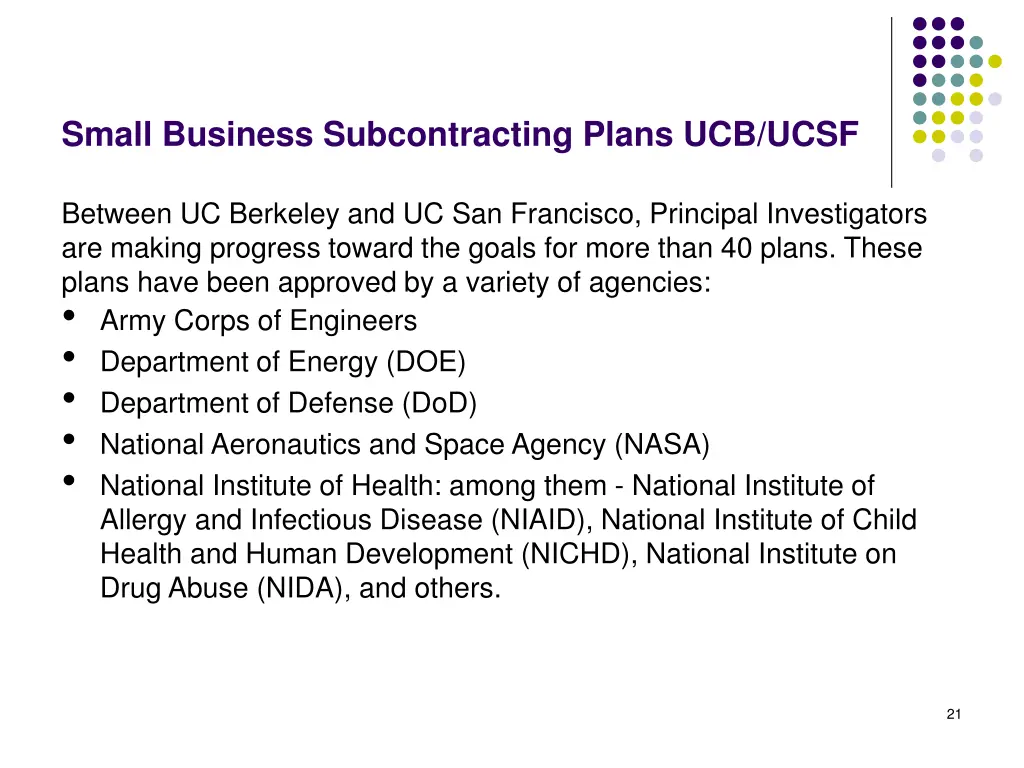 small business subcontracting plans ucb ucsf