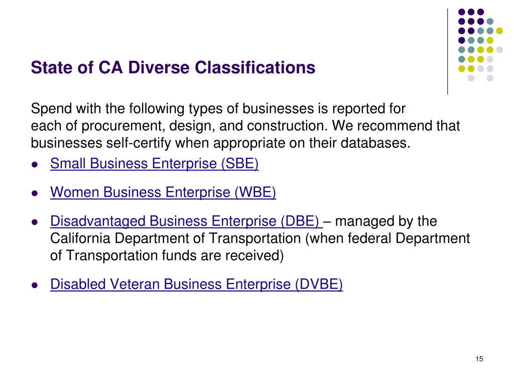 state of ca diverse classifications