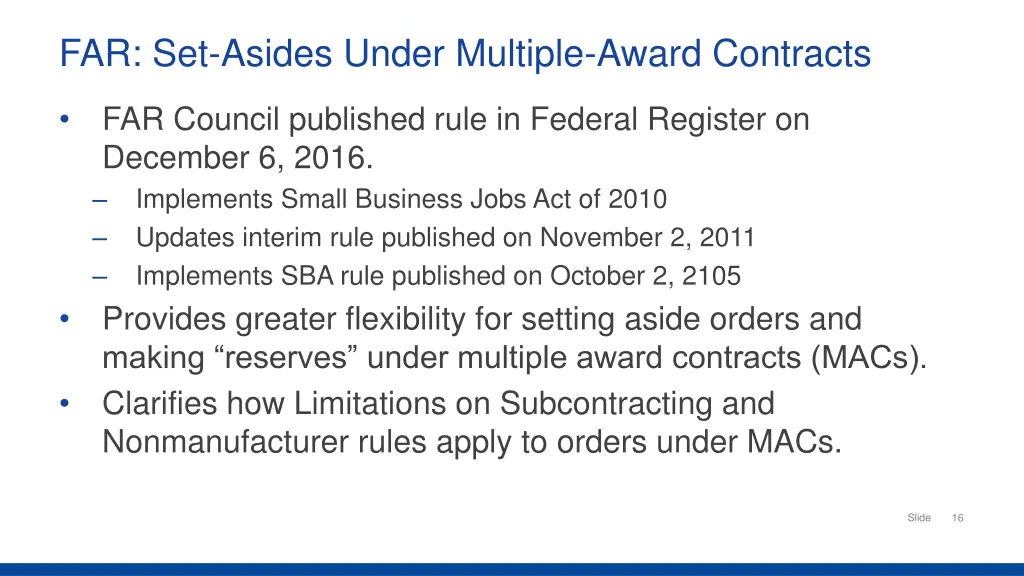 far set asides under multiple award contracts