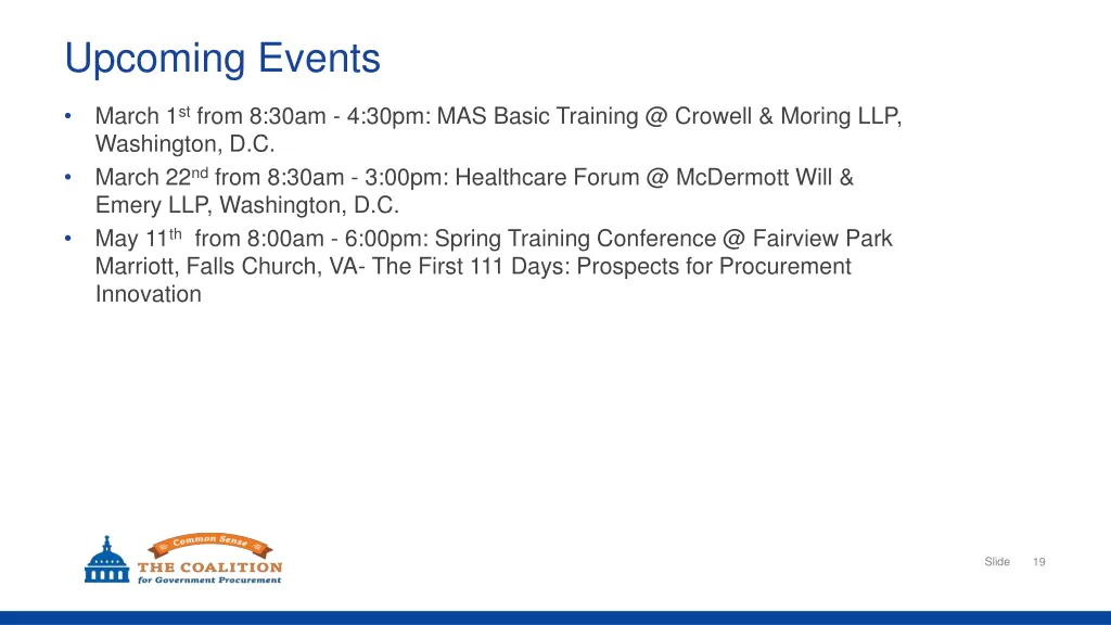upcoming events