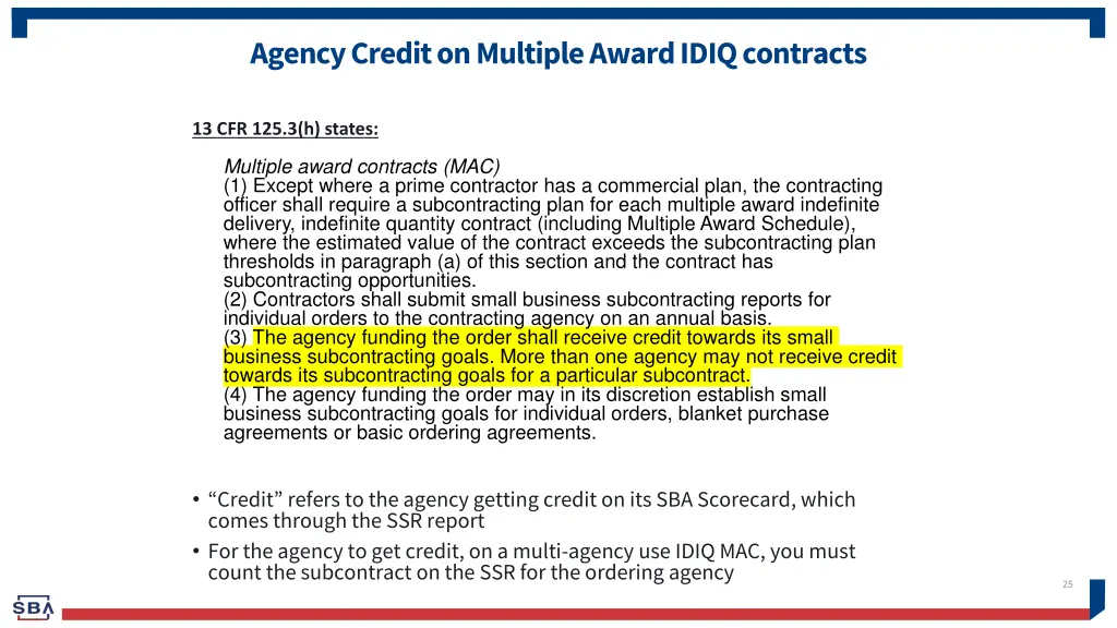 agency credit on multiple award idiq contracts