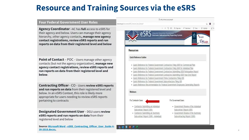 resource and training sources via the esrs