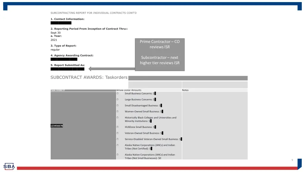 subcontracting report for individual contracts 1