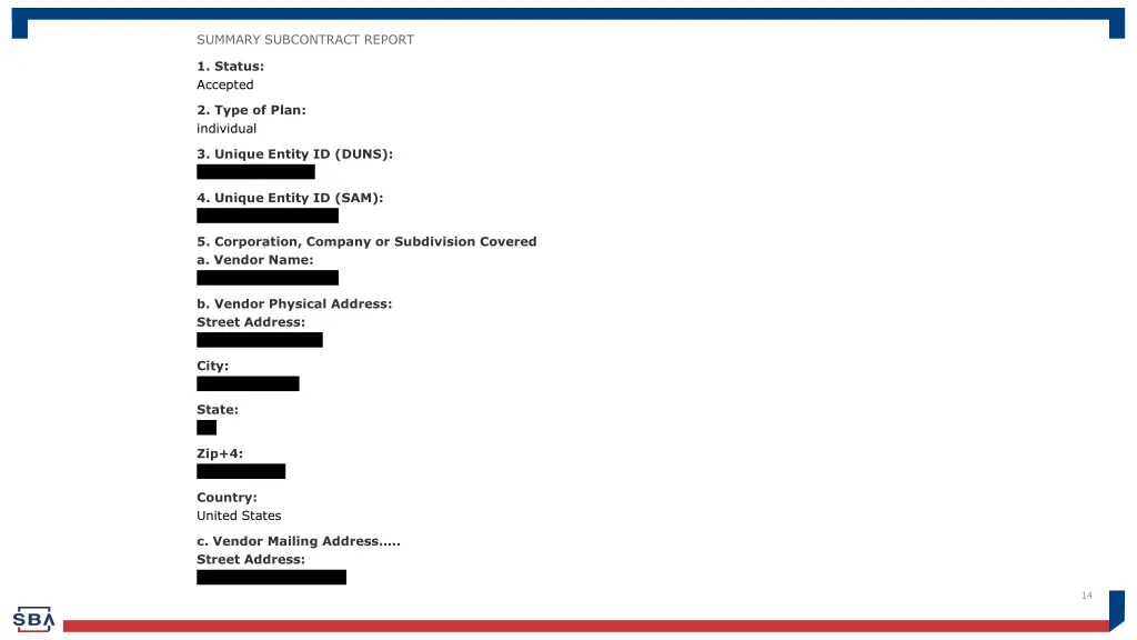 summary subcontract report