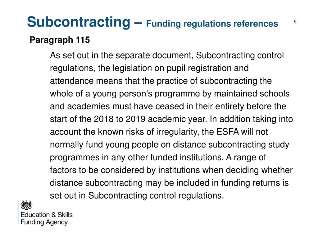 subcontracting funding regulations references