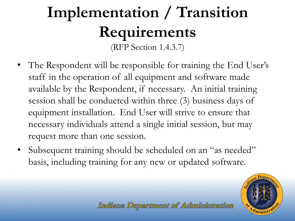 implementation transition requirements