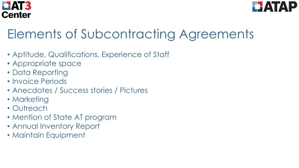 elements of subcontracting agreements 1