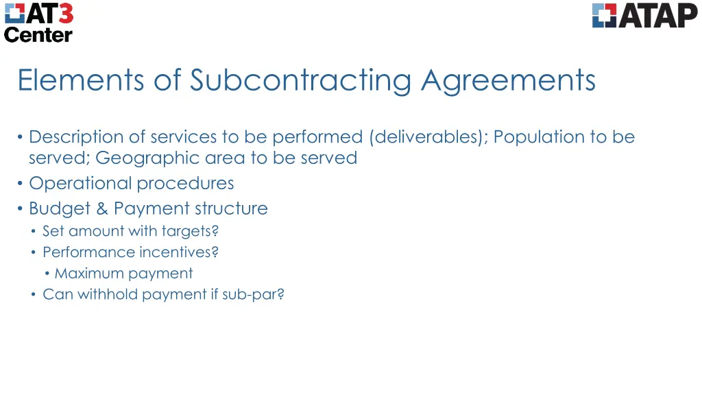 elements of subcontracting agreements