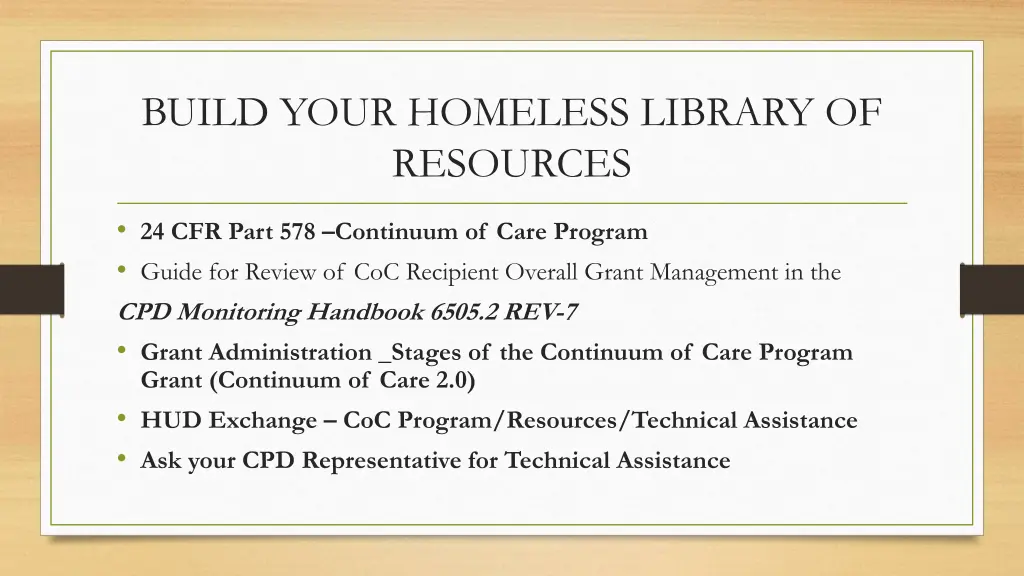 build your homeless library of resources