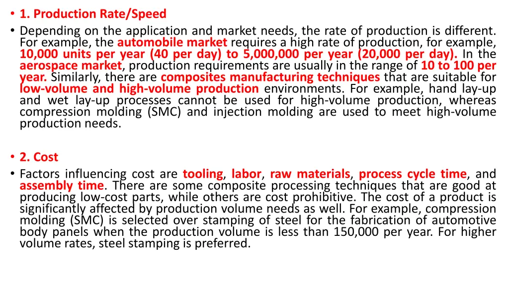 1 production rate speed depending