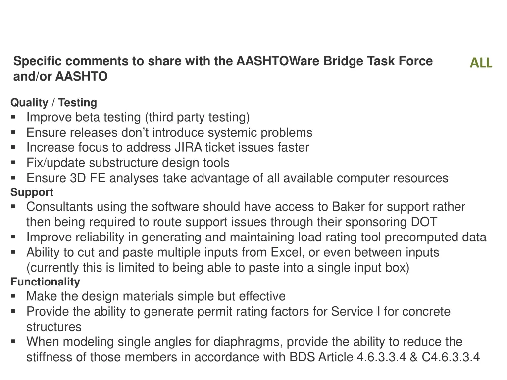 specific comments to share with the aashtoware