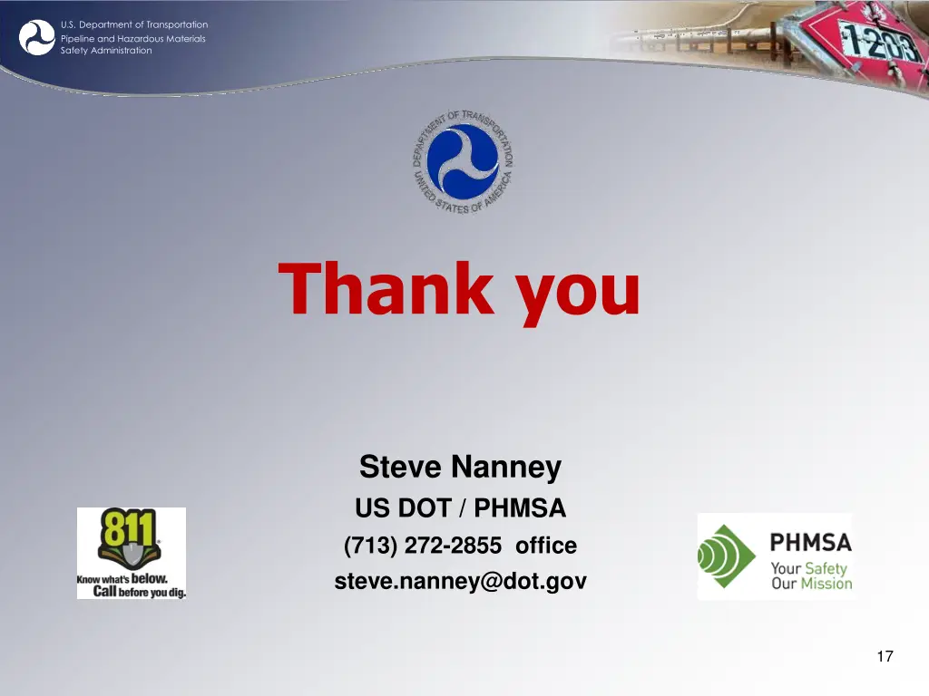u s department of transportation pipeline 16