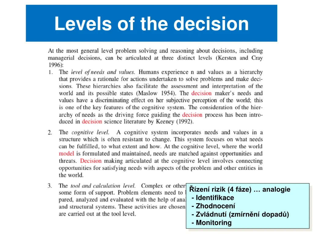 levels of the decision