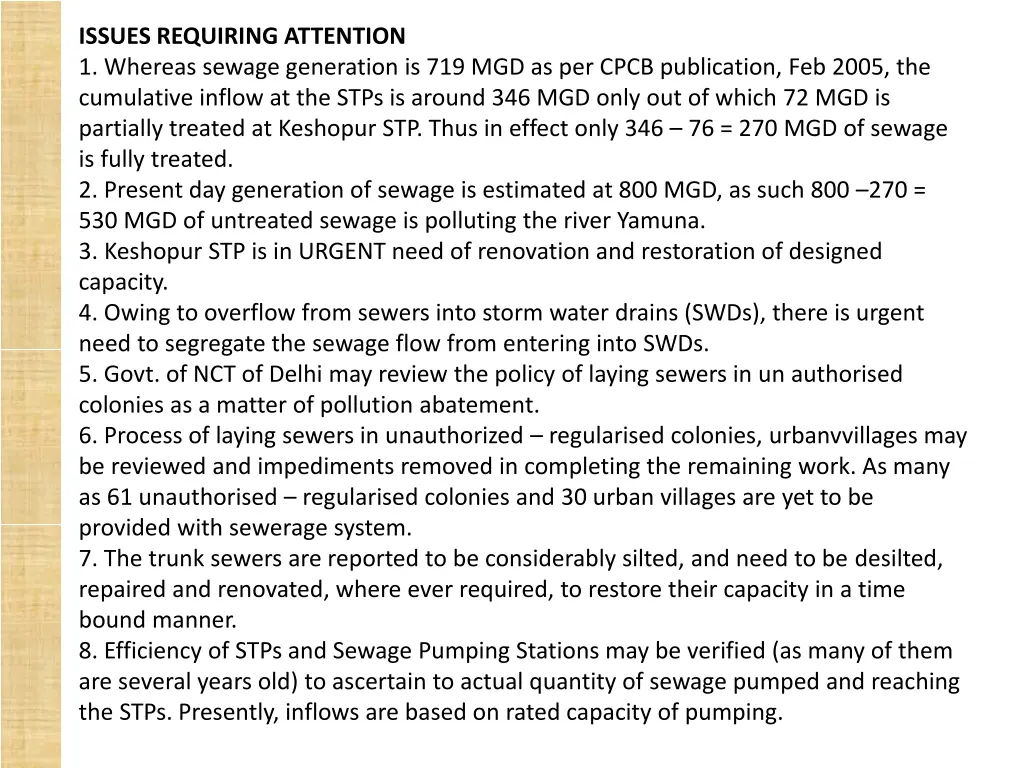 issues requiring attention 1 whereas sewage