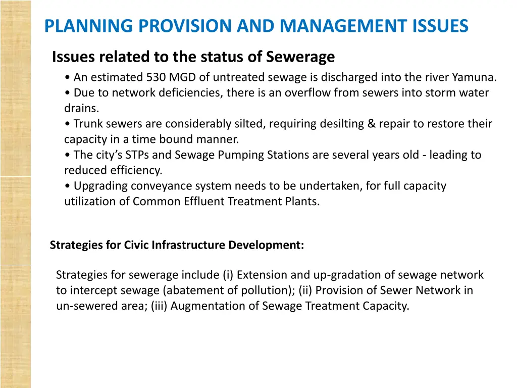 planning provision and management issues