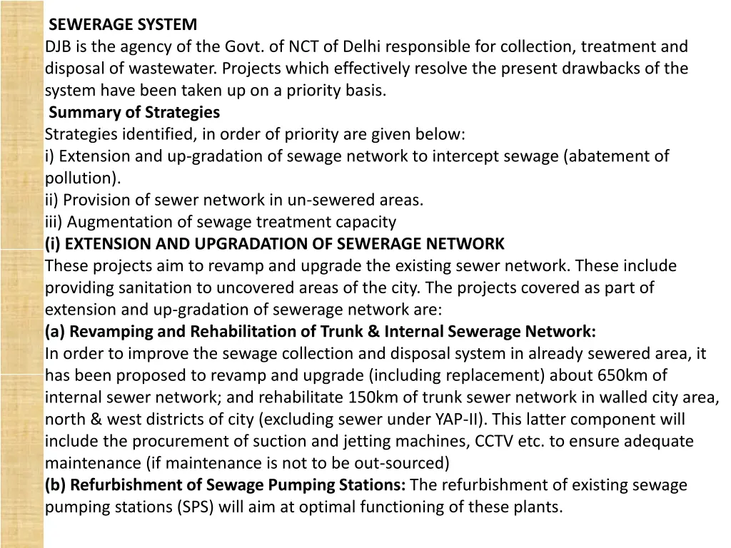 sewerage system djb is the agency of the govt