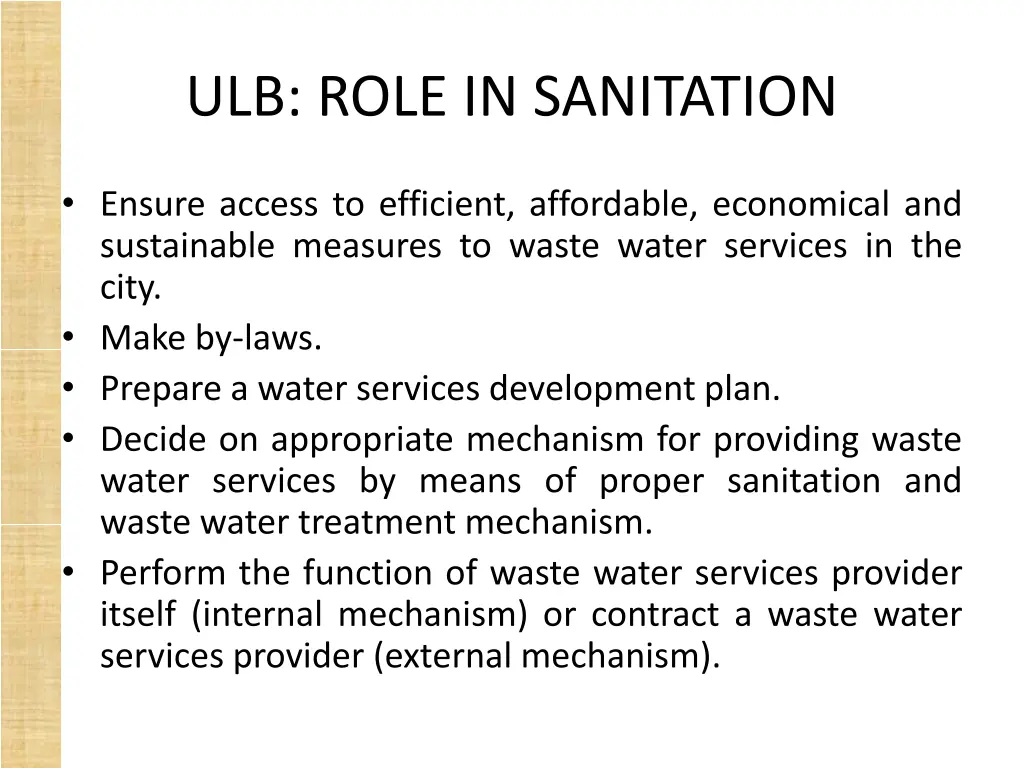 ulb role in sanitation