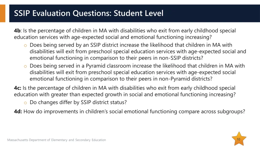 ssip evaluation questions student level