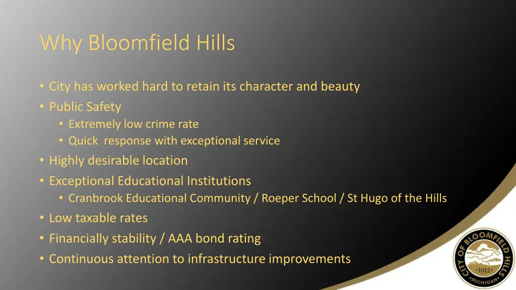 why bloomfield hills