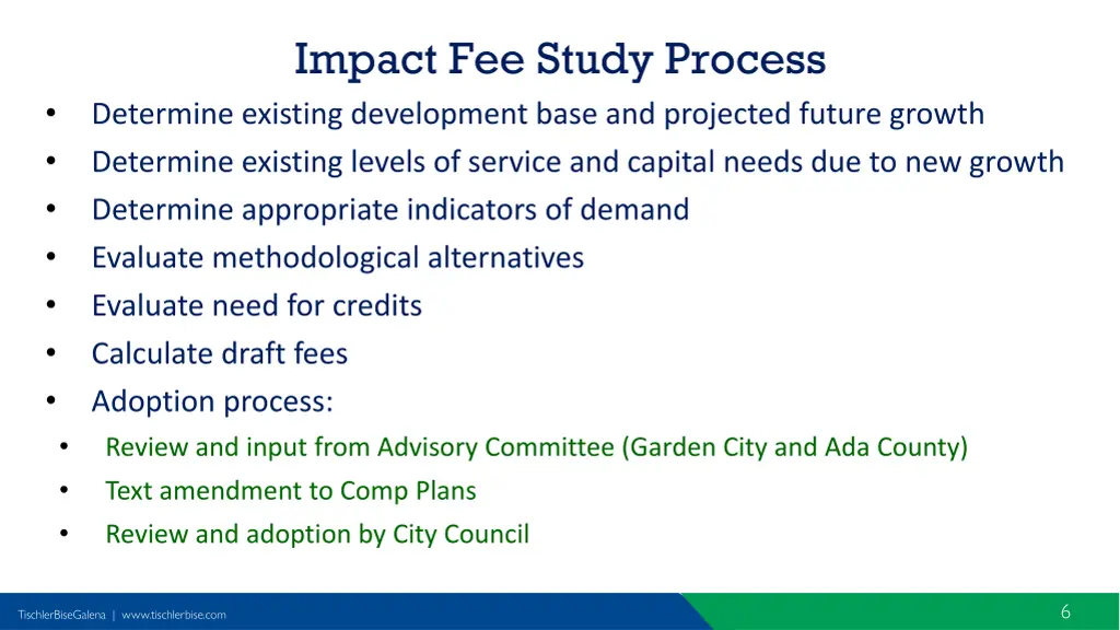 impact fee study process determine existing