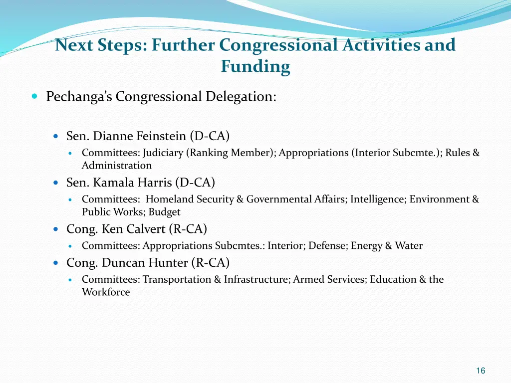 next steps further congressional activities