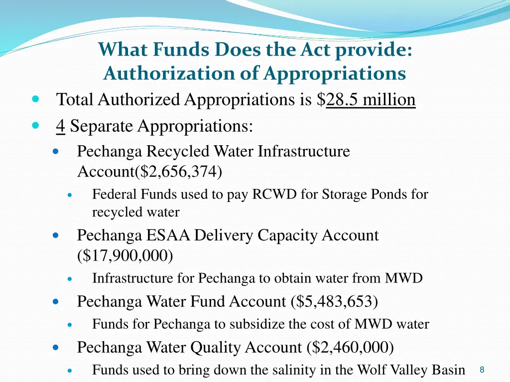 what funds does the act provide authorization